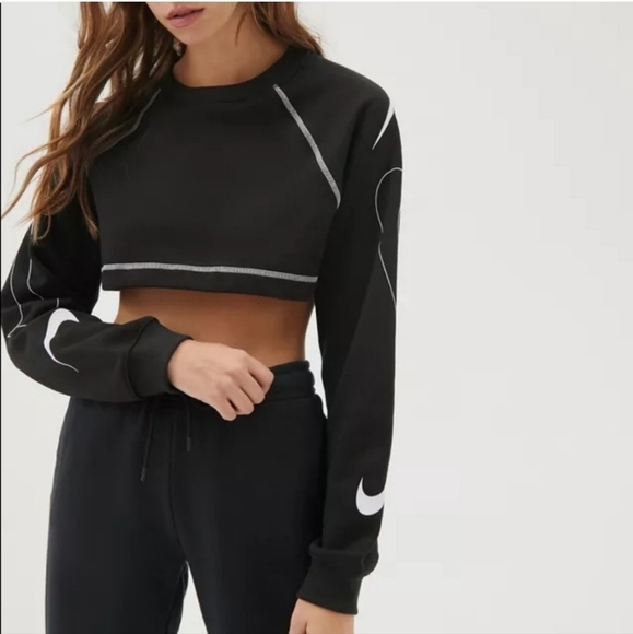 Nike Swoosh Cropped Fleece Sweatshirt XL Black White - Picture 1 of 7